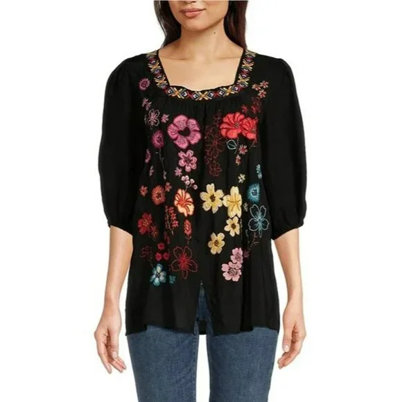 Johnny Was Ennoki Blouse Black Small - Picture 1 of 6